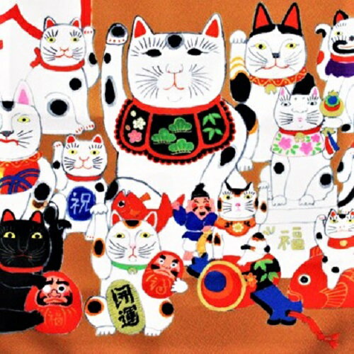 風呂敷インテリアエコタペストリー和雑貨/ポリエステル岡本肇招き猫/壁掛けおしゃれかわいいかば丸
