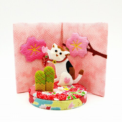 【ポイント10倍&最大1000円クーポン】置物 コンパクト ちりめん 小さい 手作り / 季節模様 お花見 / 人形 屏風 飾りミニ 可愛い人気 4月 四月 贈り物 プレゼント 春桜飾り