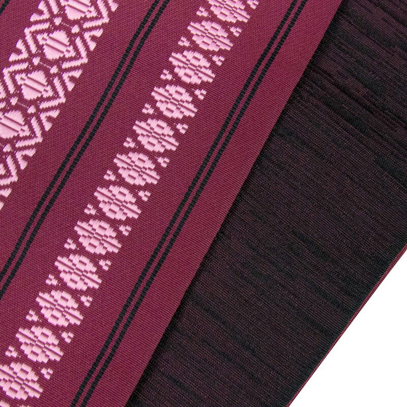 [献上柄 細帯 エンジ] 京紫織(きょうしおり) 半幅帯 長尺 浴衣 帯 献上 赤(zr)(ns42)