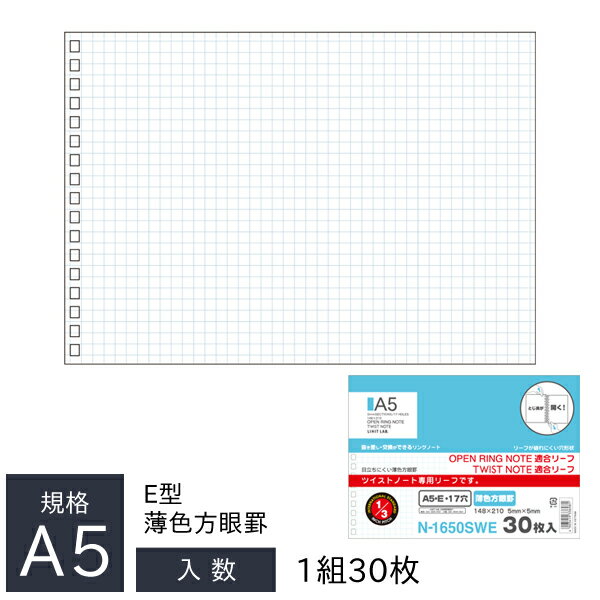 リヒトラブ オープンリングノート・ツイストノート A5 E型 17穴 適合リーフ・薄色方眼罫 N-1650SWE