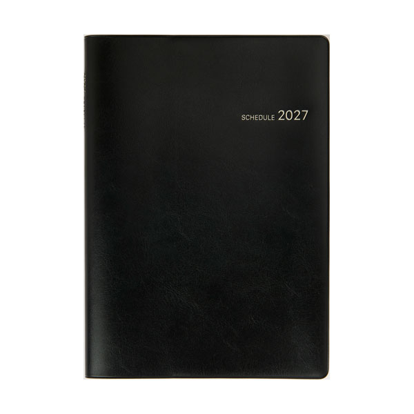 【 メーカー 】 ●(株)高橋書店 【 特長 】 ●ベーシックな記入形式ながら、ステッチ入りの紺のカバーと白い用紙で少しカジュアルさを出した1冊です。 ●巻末メモも30ページ以上あり、たくさんメモができます。 ●時間目盛り付きで、1日をきっちり管理 ●月間予定表：シンプルで予定を把握しやすいブロック式カレンダー。ページの左端はフリーのメモ欄になっています。 ●週間予定表：時間軸が縦にレイアウトされた、時間の管理がしやすいバーティカル式。土日均等タイプで、平日も土日もたくさん書き込めます。右端のメモスペースには会議の内容をメモしたり、思いついたことを書き込んだり、自由な使い方ができます。 【 仕様 】 ●色(柄)：黒 ●規格サイズ：B5 ●表紙素材：PVC ●ページ数：208 ●始まり曜日：月曜始まり ●始まり月：12 ●主レイアウト：見開き1週間 ●レイアウト1：ウィークリー ●レイアウト2：週間 ●レイアウト1：バーティカル ●六曜の有無：有 ●掲載期間(月間ページ)：2026年12月1日〜2028年3月31日 ●掲載期間(週間ページ)：2026年11月30日〜2028年1月9日 ●しおり本数：2 ●ペン差し：なし ●綴じ方：糸かがり ●メモページ：あり ●ポケット：なし ●切り取りメモ：- ●縦×横×奥行：257×182×11mm ●重さ：500g ●付録：【本文付録】年齢早見表、印紙税額一覧表、非常時への備え 【別冊】なし 【別紙付録】なし 【WEB版付録】あり 【 注意事項 】 ※仕入先在庫なくなり次第、販売終了となります。 ※完売の際はご容赦ください。 【 検索ワード 】 高橋書店 2027 手帳 予定表 ダイアリー スケジュール帳