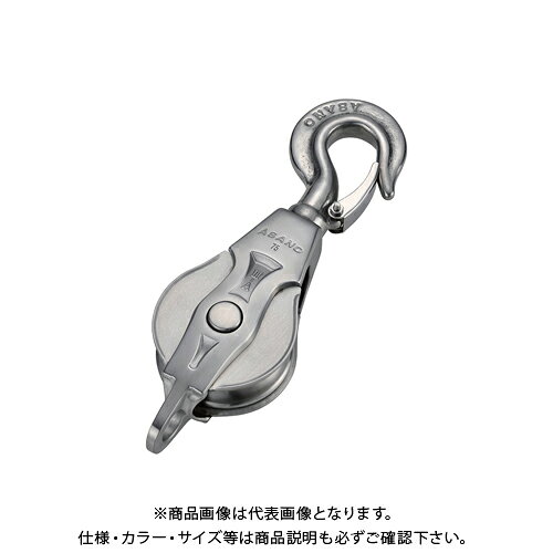 【メーカー】 ●浅野金属工業(株) 【特長】 ●各サイズのロープ最大径を考慮し、シーブ下側のスペースとベケット穴径を拡大しました。 ●フックにはハズレ止めが付きます。 【仕様】 ●サイズ(シーブ径/mm)：75 ●シーブ数：2 ●ロープ最大径(mm)：16 ●d(mm)：22 ●L(mm)：259 ●L2(mm)：129 ●D1(mm)：59 ●B(mm)：80 ●B1(mm)：18 ●S(mm)：18 ●t(mm)：24 ●t1(mm)：82 ●使用六角レンチ径(mm)：1.5 ●重量(kg)：1.80 ●使用荷重(kg)：500 ●材質：特殊ステンレス、シーブ=SCS13(SUS304相当)、ハッカー部、側板、シーブピン、六角穴付止めねじ=SUS304 ※含油ブッシュ=青銅 【関連商品】 浅野金属工業 AKブロック3-A型 ハッカー 75mm 1車 ハズレ止付 AK10181 浅野金属工業 AKブロック3-A型 ハッカー 100mm 1車 ハズレ止付 AK10182 浅野金属工業 AKブロック3-A型 ハッカー 100mm 2車 ハズレ止付 AK10187 &nbsp; &nbsp;