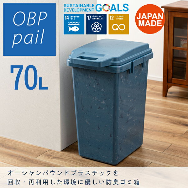 ワンハンドパッキンペール 70L ブルー 大容量 ごみ箱 ダストボックス フタ付 ロック機能付 パッキン付 プラスチック ポリプロピレン オーシャンバウンドプラスチック 直送品 東谷 RSD-52