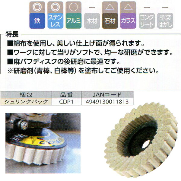 柳瀬 ヤナセ 綿バフディスク φ100×15 CDP1