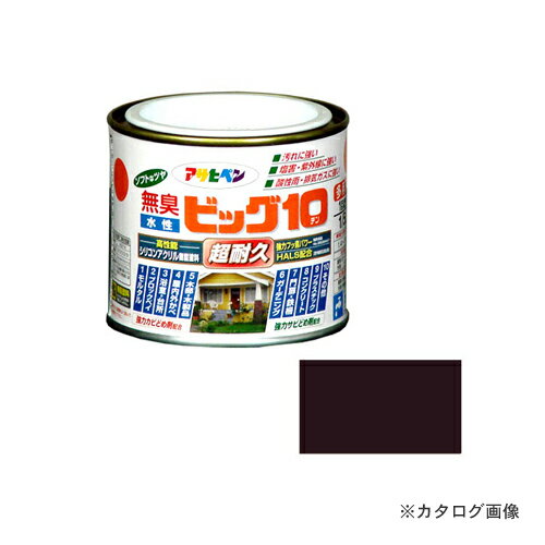 【メーカー名】 ●アサヒペン 【特長】 ●特殊フッ素樹脂、反応硬化型シリコン変性アクリル樹脂、紫外線防止材(HALS)の相乗効果により、汚れにくく、耐久性に優れた高性能塗料です。サビドメ剤・防カビ剤を配合していますので、長期間サビやカビの発生を防ぎます。いやな臭いのしない無臭タイプで、一回塗りで仕上がります。鉄部・鉄製品、カラーベスト・スレート瓦、各種サイディング・ブロック塀、屋内外の木部・木製品、発砲スチロール・アクリルなど。 【仕様】 ●色名/243こげ茶 ●商品幅(mm)/80 ●商品奥行き(mm)/80 ●商品高さ(mm)/70 ●商品重量(g)/300 ●乾燥時間/夏期／30分〜1時間　冬期／2〜3時間 ●塗り面積/1.4〜1.9m2（1回塗り）