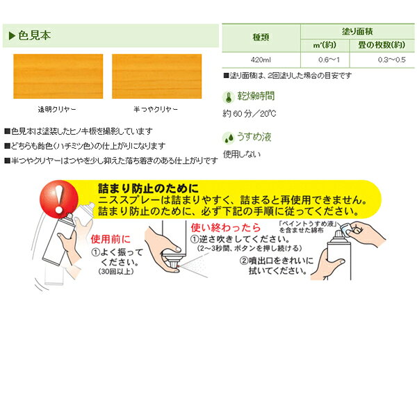和信ペイント 外部用ニススプレー 半つやクリヤー 420ml #901042