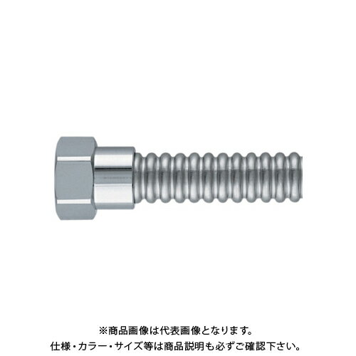 【メーカー】 ●(株)カクダイ 【特長】 ●ガイド付きフクロナットの採用によりシート面の水平が確保され安心して施工ができます。 ●フレキパイプ類は所定の曲げ半径(呼径の3倍以上)で曲げ、屈曲を繰返さないでください。また、ナットの根元(シート面から50mm以内)での曲げは行わないでください。 【仕様】 ●呼：13 ●パイプ外径：16.8mm ●長さ：200mm ●材質；パイプ：SUS316L/ナット：黄銅/パッキン：ノンアスベスト ●最高使用圧力：0.75MPa ●最小曲げ半径：39mm ●取付ネジは管用平行ネジ