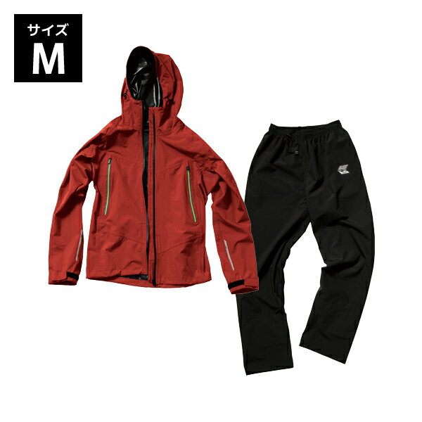 Makku アークレインスーツ M レッド レインスーツ 雨具 かっぱ 合羽 透湿防水 撥水加工 ストレッチ 収納袋付 AS-300