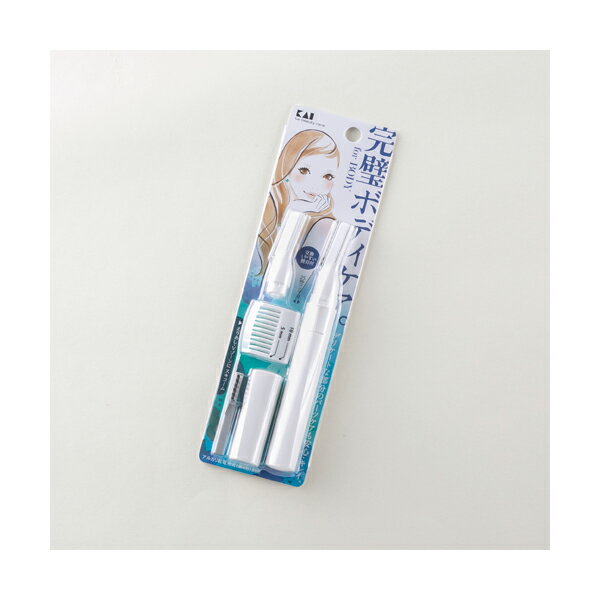 【メーカー】 ●貝印(株) 【特長】 ●刃の交換が簡単にできる新電動トリマー。 ●ボディのムダ毛のお手入れ用のアタッチメント付。 【仕様】 ●パッケージサイズ：200×58×25mm ●重量：38g 【JANコード】 4901601279559