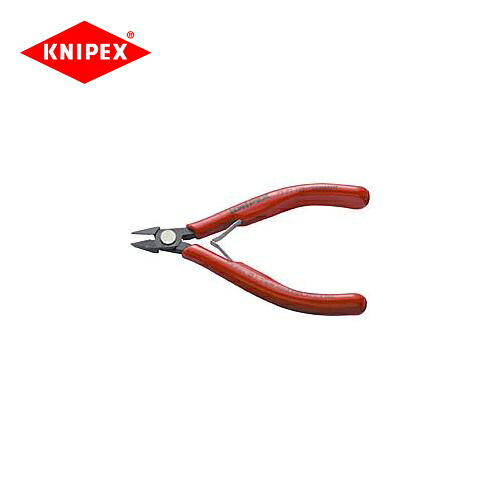 【メーカー】 ●KNIPEX社 【特長】 ●極めて精密なエレクトロニクス関連、精密機器関連の切断作業に最適な高精度のニッパー。 ●軟線・硬線及び細いピアノ線も精密に切断することができます。 ●入念な焼入れ処理が施された刃の硬度は約HRC64。 ●抵抗感の少ないダブルオープンスプリング付きですので、繰り返し作業する際にも口を開く必要がありません。 ●材質はオイル焼き入れ焼き戻し処理済みの高級特殊工具鋼。 ●KNIPEXのエレクトロニクス斜ニッパーはヘッドが大変スリムで、狭い場所での作業に最適です。 ●切断面は傘状。 【仕様】 ●ヘッド仕上げ：磨き ●ハンドル仕様：プラスチックスリーブ ●スプリング付 ●切断能力（軟線；φmm)：0.2-1.3 ●切断能力（中硬線；φmm)：1.0 ●切断能力(硬線；φmm)：0.6 ●切断能力(ピアノ線；φmm)：0.4 ●長さ(mm)：125 ●質量(g)：80 ●刃長(mm)：14 ●ジョイント部の幅(mm)：10.5 ●ジョイント部の厚さ(mm)：6.5 【関連商品】 クニペックス KNIPEX 絶縁強力型斜めニッパー 7406-200 クニペックス KNIPEX 強力型斜めニッパー 7412-180 クニペックス KNIPEX 強力型斜めニッパー 7421-200 クニペックス KNIPEX ピアノ線用ニッパー 7491-250 クニペックス KNIPEX エレクトロニクス斜ニッパー7502-125 クニペックス KNIPEX エレクトロニクス斜ニッパー7552-125 クニペックス KNIPEX 電気技師用斜ニッパー7601-125 クニペックス KNIPEX 電気技師用斜ニッパー7605-125 クニペックス KNIPEX 電気技師用斜ニッパー7622-125 クニペックス KNIPEX エレクトロニクス斜ニッパー7701-115