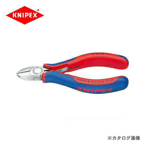 【メーカー】 ●KNIPEX社 【仕様】 ●スタイル：斜めの刃(切断面は傘状)、オープンスプリング付き ●ヘッド：磨き ●ハンドル：コンフォート ●切断能力：・軟線0.4-2.5φmm・中硬線1.8φmm・硬線1.0φmm・ピアノ線0.6φmm ●重量：110g 【関連商品】 クニペックス KNIPEX 74強力型斜ニッパー 200mm 7422-200 クニペックス KNIPEX 75エレクトロニクス斜ニッパー 125mm 7532-125 クニペックス KNIPEX 76電気技師用斜ニッパー 125mm 7603-125 クニペックス KNIPEX 76電気技師用斜ニッパー 125mm 7681-125 クニペックス KNIPEX 77エレクトロニクス斜ニッパー 130mm 7702-130 クニペックス KNIPEX 77エレクトロニクス斜ニッパー 115mm 7711-115 クニペックス KNIPEX 77エレクトロニクス斜ニッパー 115mm 7712-115 クニペックス KNIPEX 77エレクトロニクス斜ニッパー 130mm 7721-130 クニペックス KNIPEX 77ESDエレクトロニクス斜ニッパー 115mm 7722-115ESD クニペックス KNIPEX 77エレクトロニクス斜ニッパー 130mm 7722-130