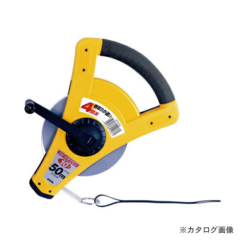 【メーカー】 ●ムラテックKDS（株） 【特長】 ●ハンドル1巻きドラム4回転 【仕様】 ●長さ：50m ●テープ巾：10mm ●重さ：1230g ●標準張力：20℃ 50N ●テープ全厚：0.4mm ●JIS1級 ●455mmピッチマーク付 ●4倍速巻取機構 【材質・仕上げ】 ●テープ：スチール