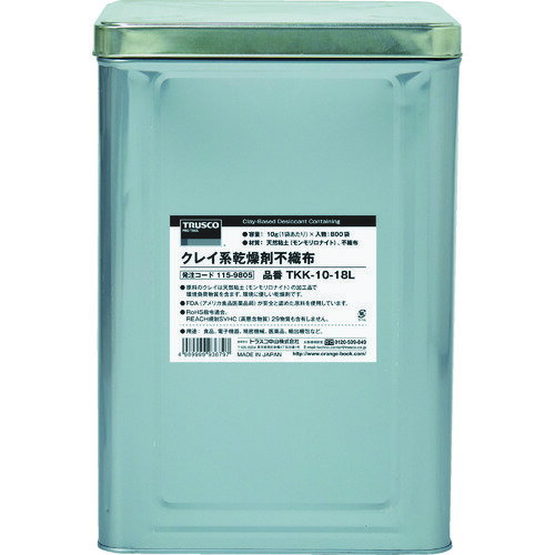 【送料別途】【直送品】TRUSCO クレイ系乾燥剤不織布 20g 400個入 1斗缶 TKK-20-18L