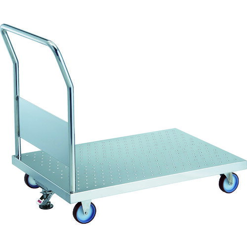 【送料別途】【直送品】TRUSCO オールステンレス製運搬車 エンボス天板台車 (固定ハンドル・ナイロンウレタン車輪) 1200×750×850 ストッパー付 AS-EM1-100NU-S
