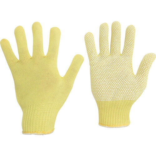 【ご注意】・商品画像はサイズ違いや色違いを含む代表画像(イメージ)を使用している商品がございます。　・モデルチェンジ等により仕様や色等の変更が生じる場合がございます。・画像の商品数と販売数は異なる場合がございます。(例：画像が2本でも販売は1本単位等)※販売単位が不明な場合は当店までお問い合わせくださ。商品画像とサイズ・色が違う等での返品・交換はお受けできませんので最終的な仕様等不明な点はメーカーHP等にてご確認くださいますよう、よろしくお願い致します。【メーカー】●ミドリ安全（株）【特長】●切創抵抗を有し、高強力、耐熱性に優れています。●薄手タイプです。●手のひらに塩ビのすべり止め加工を施しています。【用途】●自動車関連、金属加工作業、土木・建設作業、清掃作業。【仕様】●色：イエロー●サイズ：フリー●全長(cm)：24.0●手のひら周り(cm)：20.0●中指長さ(cm)：8.5●厚さ(mm)：2.0●ゲージ数：10●すべり止め：あり●耐切創レベル：-/-●10ゲージ編【材質・仕上げ】●繊維部:ケブラー［［R下］］糸（デュポン製）●すべり止め部:塩化ビニール（PVC）【質量】●38.000G商品詳細はオレンジブックカタログ2025年の【7巻0361ページ】をご確認下さい。※紙カタログと電子カタログではページが異なる場合がございます。掲載画像はオレンジブックカタログ年初出時のものです。現在の仕様（色・形・細かな性能等）と異なる場合がございます。またサイズ違い等画像がすべてご用意できない場合には、サイズ違いをイメージにて掲載している場合がございます。メーカーHP等で現在の仕様をご確認下さいますようお願いいたします。使用用途に影響のない画像との違いでの返品・交換は致しかねますのでご了承下さい。オレンジブックカタログでは多数のメーカー製品を取扱っております。メーカーによっては店内別ページにて他流通ルートの同等品が別価格で販売されている場合がございますが価格等は購入ページのものとなり変更はできかねます。あらかじめご了承ください。