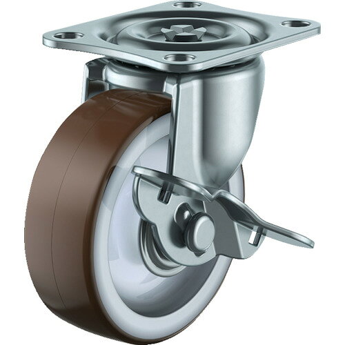 ユーエイ プレート式 自在 キャスター ウレタン 車輪径75mm ストッパー付き Gタイプ G-S型 取付寸法55×42 G-75URS