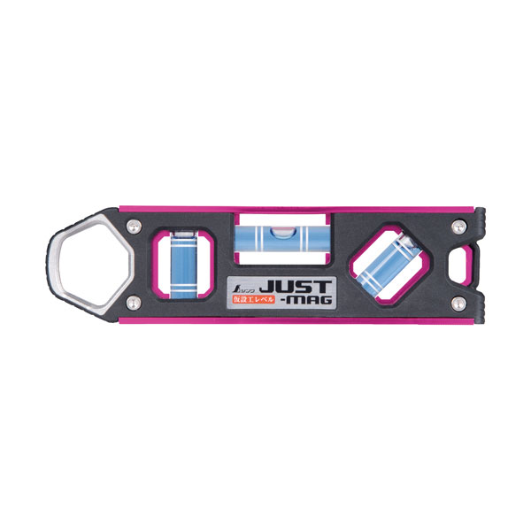 シンワ測定 仮設工レベル 150mm マグネット付 JUST-MAG 150mm ピンク 73415