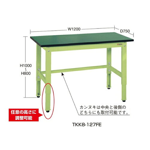 KanamonoYaSan KYSの【送料別途】【直送品】サカエ SAKAE 軽量高さ調整作業台TKK8タイプ(改正RoHS10物質対応) 組立式 1500×600×800〜1000 グリーン TKK8-156FE｜アングル2