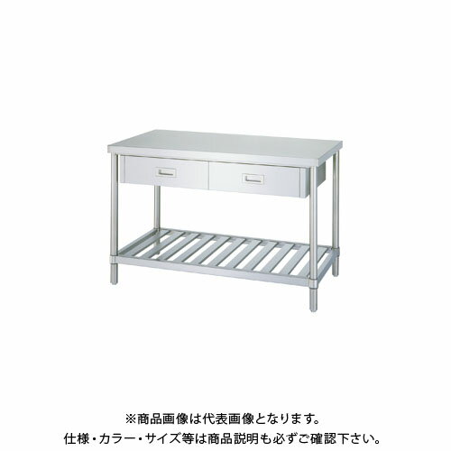 【メーカー】 ●シンコー(株) 【特長】 ●φ38mm太径パイプを使用した丈夫なステンレス作業台です。 ●耐食性に優れたSUS304製。 【仕様】 ●SUS304 No.4仕上げ ●下棚：スノコ棚 ●引出個数：2 ●(W)1200×(D)9...