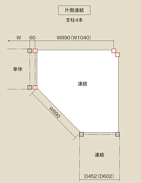【送料別途】【直送品】軽中量コーナーラック (150kg/ 片側連結タイプ) アイボリー (間口1)690 (間口2)1040 (奥行)602 (高さ)1200mm サカエ RLWC-844R 2