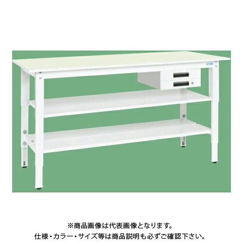 【送料別途】【直送品】サカエ SAKAE 軽量高さ調整作業台(抗ウイルス天板/中棚中板付) 引出2段 W1800×D900×H800〜1000 (ホワイト×グリーン) TKK8-189BVPGT2
