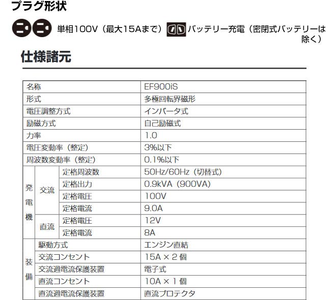 [EF900IS] ヤマハ 発電機 ガソリン燃料 発電機 燃料タンク容量：2.5L EF900iS イン...