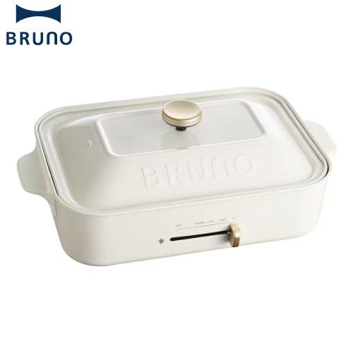 [BOE021-WH] コンパクトホットプレート BRUNO ホットプレート 保温〜最大250℃まで無段階設定 フッ素樹脂コート ホワイト 付属品：平面プレート、たこ焼きプレート、木べら、マグネット式脱着電源コード 【送料無料】