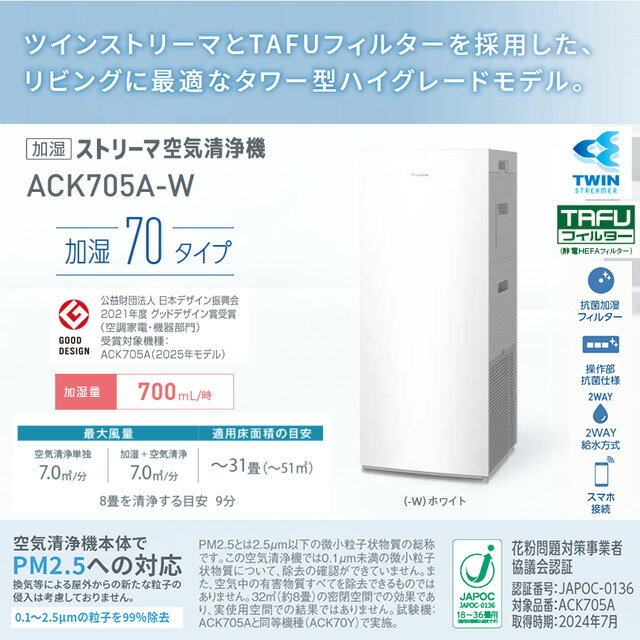 [ACK705A-W] 加湿ストリーマ空気清浄...の紹介画像2