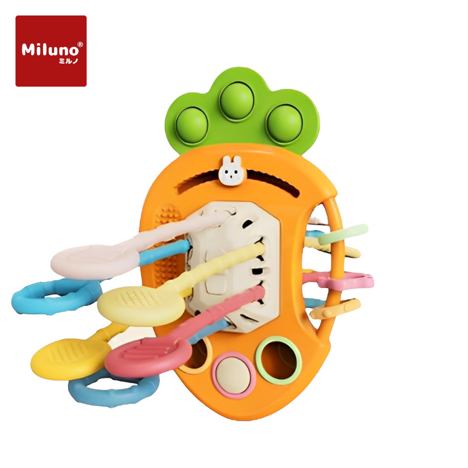 乐天商城 - MILUNO 赤ちゃんひもおもちゃ 5ヶ月から にんじん模様 ラトル がらがら 指先遊び 男の子 女の子 シリコーン ABS 消毒簡単 お出かけおもちゃ ベビートイ 感覚遊び 発育サポート 軽量 持ちやすい