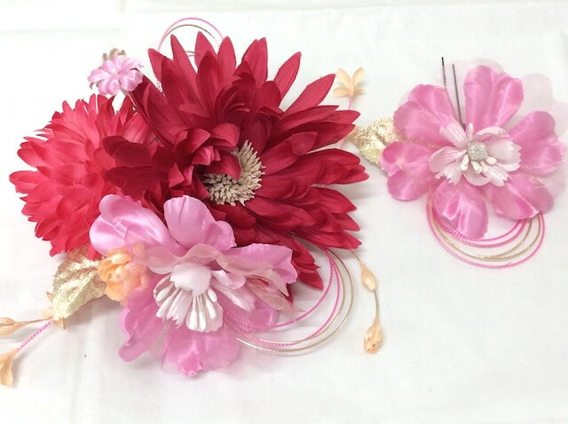 髪飾り2個セット 成人式 かんざし 花 赤 ピンク 日本製 ow-15
