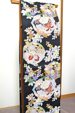 袋帯 華繭 黒地に華やかで鮮やかな花と蝶 9210-22-9194