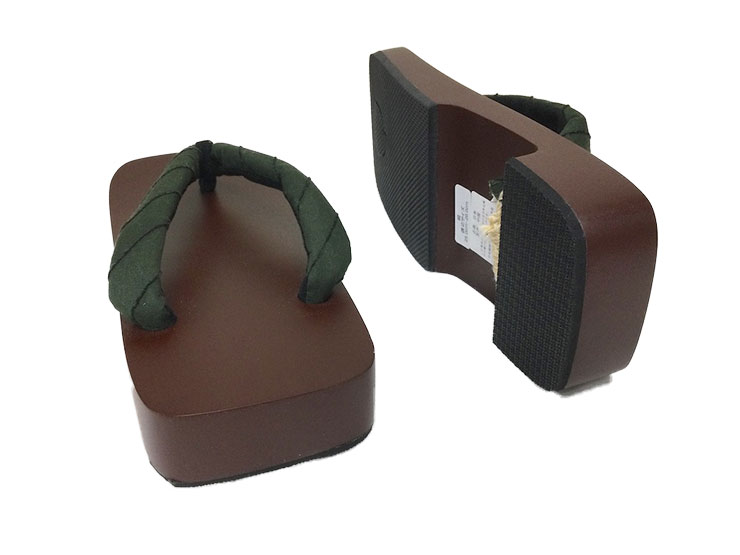 男物下駄 メンズ Mサイズ ダークグリーン 斜め縞 茶塗り