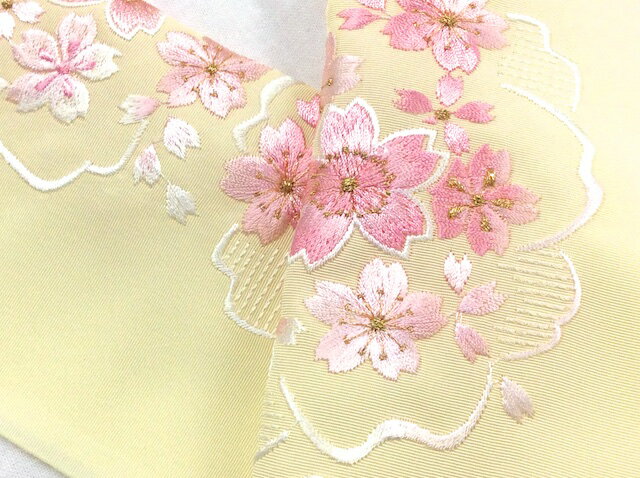 シルフィル刺繍半衿 日本製 クリーム 桜 180320-8 メール便