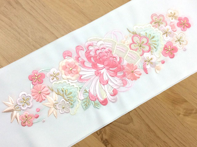 シルエリー刺繍半衿 日本製 白 菊　180920-3