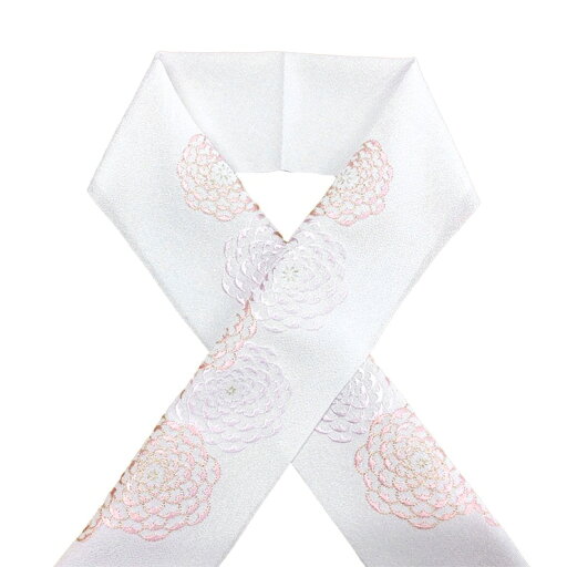 刺繍半衿 振袖 白 薄ピンク 総丸菊 日本製 メール便 220913-12 刺繍半衿 振袖 白 薄ピンク 総丸菊 日本製 メール便 220913-12