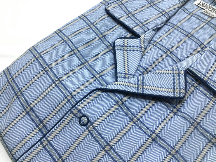 紳士用パジャマ 長袖長ズボン 綿100％ Lサイズ ブルー 日本製