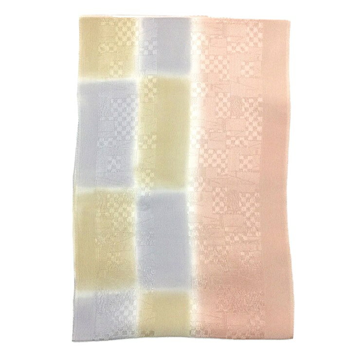 正絹帯揚げ サーモンピンク 市松 ぼかし 日本製 3182-9 メール便