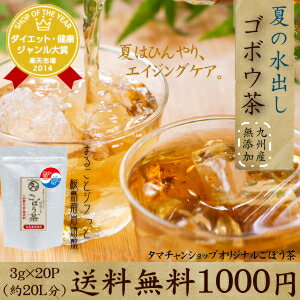 【送料無料】ひやして美味しい冷・ゴボウ茶 (牛蒡茶) まるごと皮付き桜島溶岩焙煎のごぼう茶水1Lに1包入れて置くだけでごぼう茶が出来ます。【ゴボウ茶】【ごぼう茶】【無添加】(1袋 3g×20包 約20L分相当)|健康茶 お茶 健康食品 女性 ギフト 自然食品