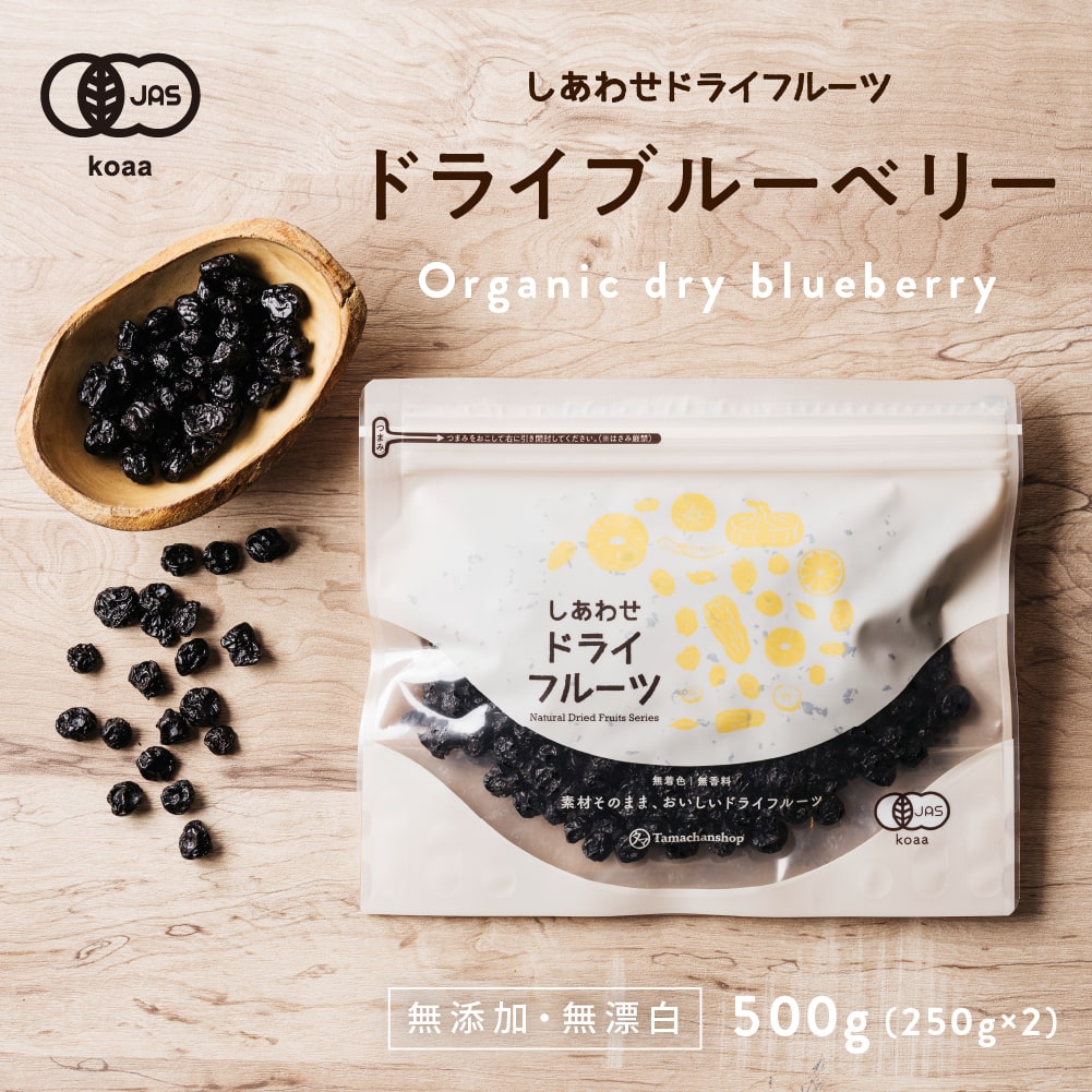 【送料無料】オーガニック ドライブルーベリー500g（250g×2袋）(アメリカ産/無添加)爽やかな酸味と豊富なアントシアニンが特徴のブルーベリー。 ドライフルーツ 無添加 有機砂糖使用 有機ひまわり油使用 オーガニック 有機JAS認定 Natural dryfruit blueberry