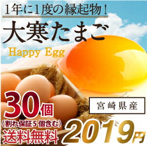 ご予約開始！【送料無料】大寒たまご30個(縁起卵)(宮崎県・鹿児島県産2019年)大寒の日前後に生まれた滋養に富んだ、風水でも金運UPと言われる縁起物のタマゴを数量限定販売！品質・衛生すべて管理された安心・安全たまご