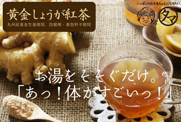 【送料無料】黄金しょうが紅茶粉末(約28杯分)九州産黄金生姜と世界有数の紅茶産地インド産紅茶葉そしてミネラルたっぷりの沖縄産黒糖をバランス良く配合した、生姜紅茶！温かいお湯やミルクでサッと溶かすだけ♪