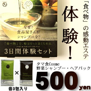 【送料無料500円】感動の3日間お試し体験！YASAI シャンプー＆ヘアパックセット各3包入り-3日間分セット(説明書付き)地肌から毛先まで、洗う・補修・髪をつくり守るまで進化した全く新しい、感動ヘアケア誕生です。【タマ食コスメ】