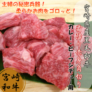 宮崎県産黒毛和牛霜降り角切り500g