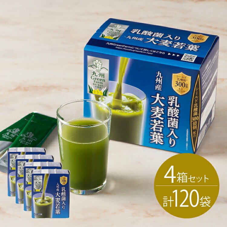 青汁 大麦若葉 乳酸菌 九州Green Farm 乳酸菌入り九州産大麦若葉セット(30袋×4箱セット) 青汁 乳酸菌 シールド乳酸菌300億個 個包装 大麦若葉 野菜不足 食物繊維 国産 九州産 鉄分 ビタミン カルシウム マグネシウム 契約農家 送料無料 遅れてごめんね 父の日