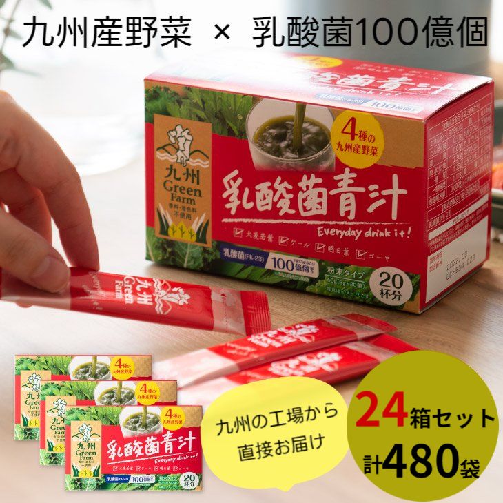 青汁 乳酸菌 100億個 20袋×24箱セット 大麦若葉 明日葉 ケール ゴーヤ こども 青汁 乳酸菌 個包装 栄養補助 ダイエット 子ども 食物繊維 野菜不足 健康 九州産 国産 国内製造 飲みやすい 健康 ギフト 大容量 まとめ買い 法人様向け送料無料 父の日