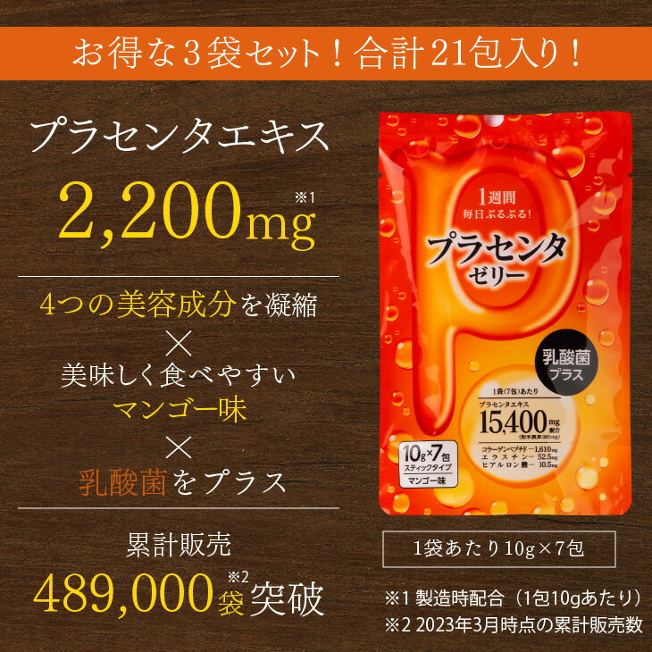 【1000円ポッキリ 送料無料】 プラセンタ ゼリー 乳酸菌 プラス セット 7包×3袋セット エラスチン コラーゲン ヒアルロン酸 美容 健康 お試し 美味しい コラーゲンペプチド マンゴー味 国内製造 メール便 遅れてごめんね 母の日 父の日 3