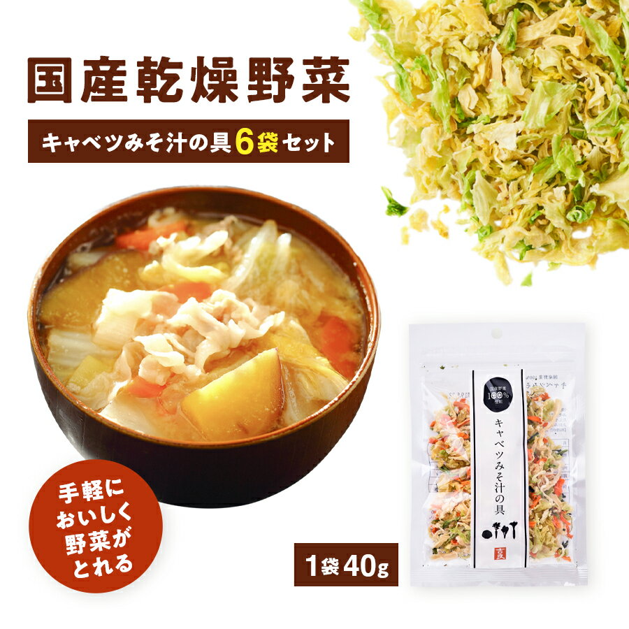 国産乾燥野菜 キャベツみそ汁の具ミックス 6袋セット《キャベツ 人参 小松菜 大根 の贅沢4種類入り》お味噌汁にはもちろん ラーメン サラダ 炊き込みご飯にも◎【保存食 非常食 ローリングストック 備蓄】吉良食品