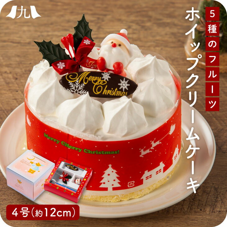 予約受付 クリスマスケーキ 5種のフルーツ入りホイップクリームケーキ 4号（12cm）サンタ サンタクロース 飾り クリスマス Xmas 大人 子供 ホールケーキ オリジナル ミニ 冷凍 九州 お取り寄せ グルメ ギフト プレゼント 贈り物 送料無料 内祝い お祝い 御礼