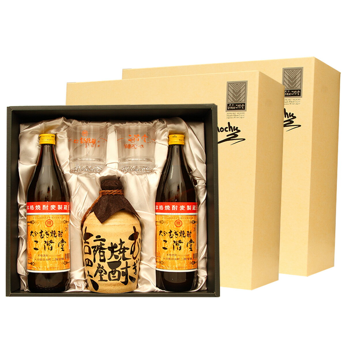 二階堂 吉四六 麦焼酎 二階堂むぎ焼酎・吉四六(壺)セットグラス付き900ml　1ケース（3セット入り）【送料無料】【包装無料】