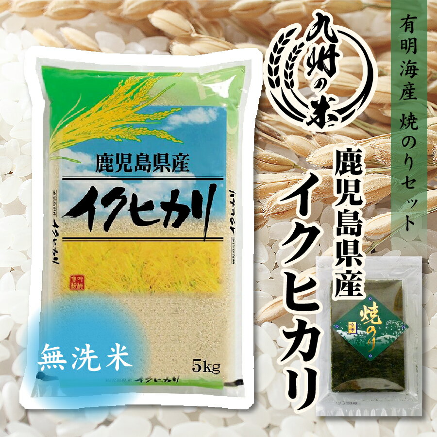 【令和5年産】送料無料 有明海苔セット 無洗米 鹿児島県産イクヒカリ 5kg 1